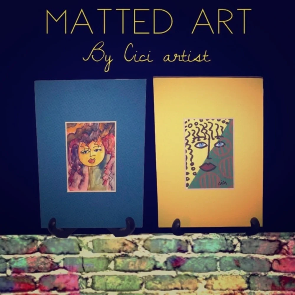 New Matted art by Cici artist colorful abstract faces